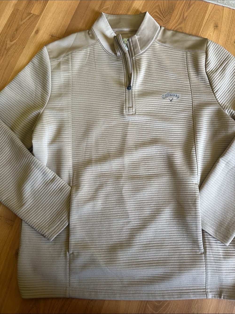 Callaway Men’s Light Beige Zip-Front Ribbed Pullover